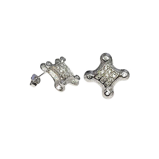 Closeout-Silver 925 Rhodium Plated Cross CZ Stud Earrings - STEM153 | Silver Palace Inc.