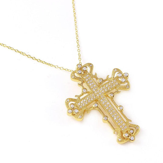 Closeout-Silver 925 Gold Plated Cross Necklace - STP00231-GP | Silver Palace Inc.