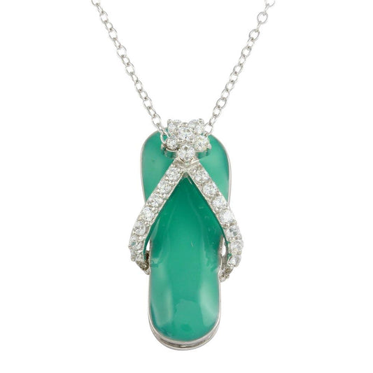 Silver 925 Rhodium Plated Blue Flip-Flop Necklace with CZ - STP00402BLU | Silver Palace Inc.