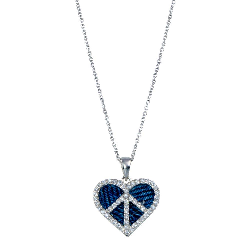 Closeout-Silver Rhodium  Plated Blue Jeans Clear CZ Heart Pendant Necklace - STP00722
