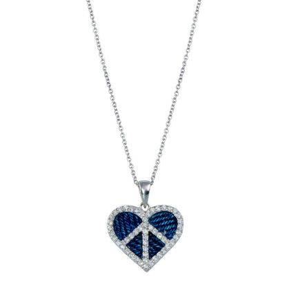 Closeout-Silver Rhodium  Plated Blue Jeans Clear CZ Heart Pendant Necklace - STP00722