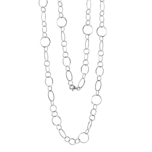 Silver 925 Rhodium Plated Open Oval Circle Necklace - STP00933 | Silver Palace Inc.