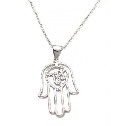 Silver 925 Rhodium Plated Hamsa Pendant Necklace - STP00973 | Silver Palace Inc.