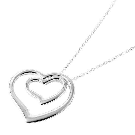 Silver 925 Double Open Heart Pendant Necklace - STP01120 | Silver Palace Inc.