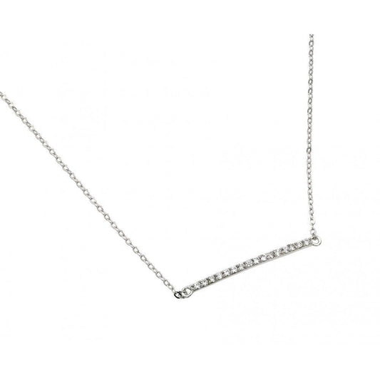 Silver 925 Rhodium Plated Clear CZ Line Pendant Necklace - STP01394 | Silver Palace Inc.