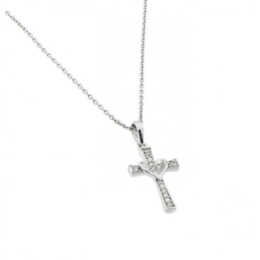 Silver 925 Rhodium Plated Clear CZ Cross Pendant Necklace - STP01398 | Silver Palace Inc.