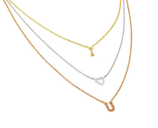 Silver 925 Rhodium Gold and Rose Gold Plated Clear CZ ILY I Heart You Pendant Necklace - STP01402 | Silver Palace Inc.