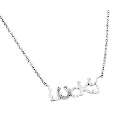 Silver 925 Rhodium Plated Clear CZ Lucky Pendant Necklace - STP01417 | Silver Palace Inc.