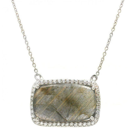 Silver 925 Rhodium Plated CZ Accents Labradorite Pendant Necklace - STP01428LA | Silver Palace Inc.