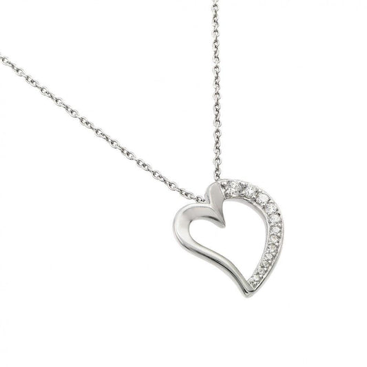 Silver 925 Rhodium Plated Clear CZ Squished Heart Pendant Necklace - STP01431 | Silver Palace Inc.