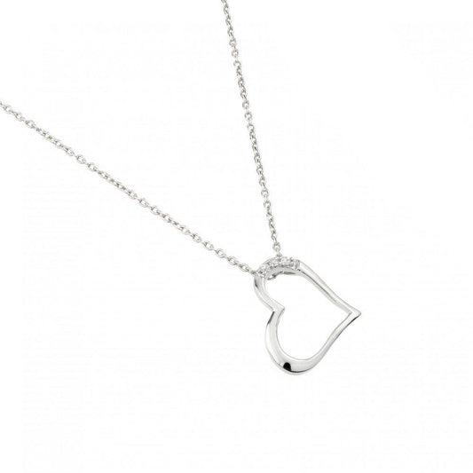 Silver 925 Rhodium Plated Sideways Heart Pendant Necklace - STP01456 | Silver Palace Inc.