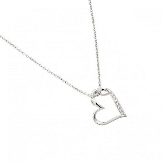 Silver 925 Rhodium Plated Slanted Heart Pendant Necklace - STP01457 | Silver Palace Inc.