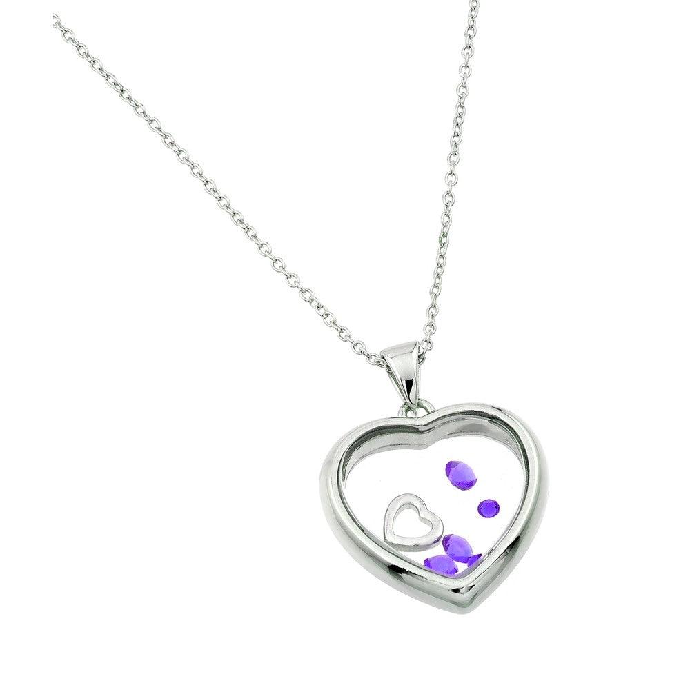 Silver 925 Rhodium Plated Birthstone Heart Pendant - STP01469