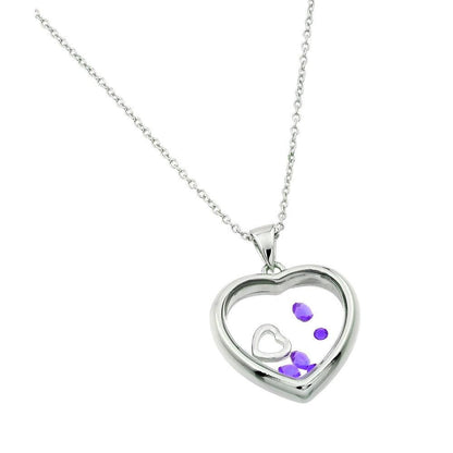 Silver 925 Rhodium Plated Birthstone Heart Pendant - STP01469