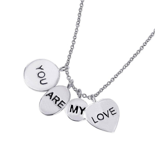 Silver 925 Rhodium Plated 4 Engravable Disc You Are My Love Necklace - STP01501 | Silver Palace Inc.