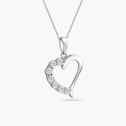 Silver 925 Rhodium Plated Open CZ Heart Necklace - STP01584