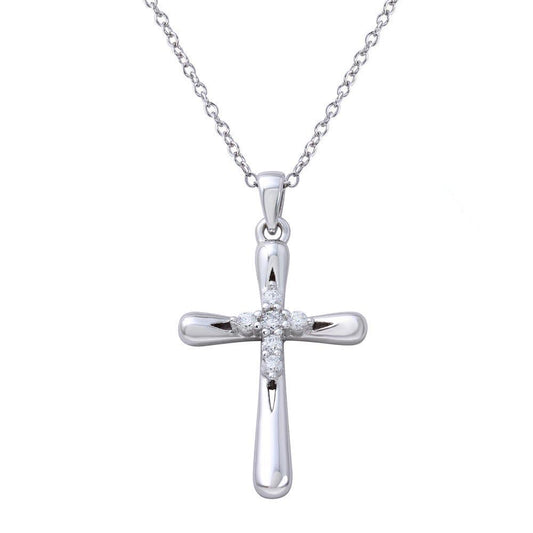 Silver 925 Rhodium Plated Cross Pendant with Mini CZ Cross Center - STP01616 | Silver Palace Inc.