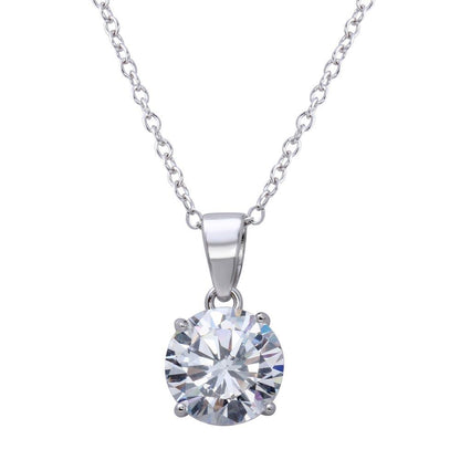 Silver 925 Rhodium Plated Round Clear CZ Solitaire Necklace - STP01628RH