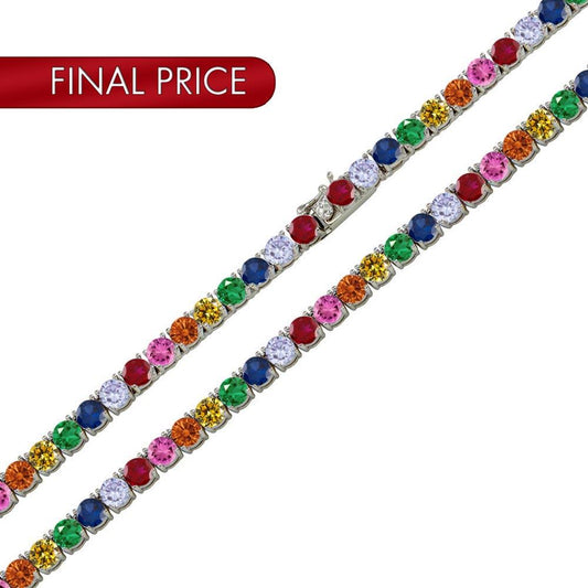 Silver 925 Rhodium Plated Rainbow Round CZ Tennis Necklace 4mm - STP01676RB | Silver Palace Inc.
