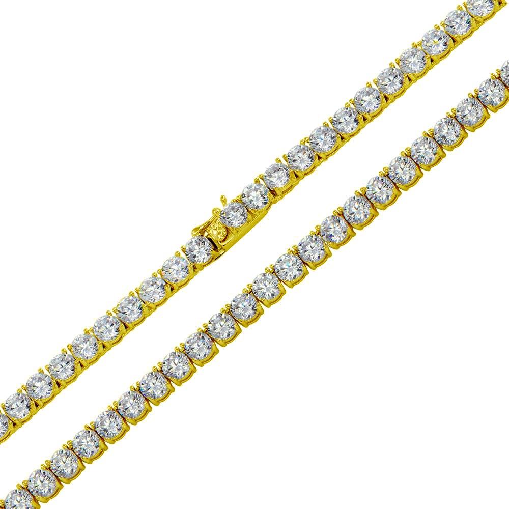 Silver 925 Gold Plated Round CZ Link Chains 5mm - STP01708GP