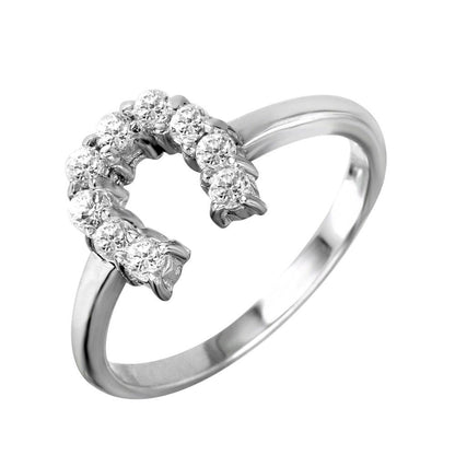 Silver 925 Rhodium Plated Lucky Horseshoe CZ Ring - STR00022 | Silver Palace Inc.