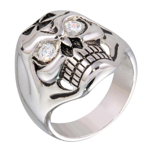 Closeout-Silver 925 Rhodium Plated CZ Eye Skull Ring - STR00161 | Silver Palace Inc.