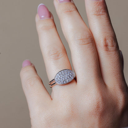 Closeout-Silver 925 Rhodium Plated Pave Set CZ Oval Ring - STR00205