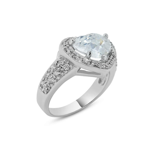 Closeout-Silver 925 Rhodium Plated CZ Heart Ring - STR00211CLR | Silver Palace Inc.