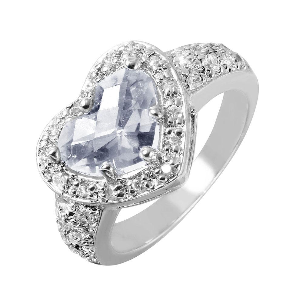 Closeout-Silver 925 Rhodium Plated CZ Heart Ring - STR00211CLR