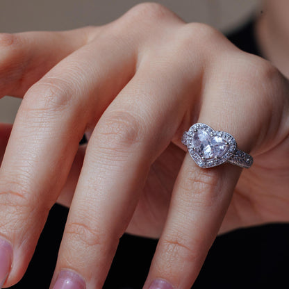 Closeout-Silver 925 Rhodium Plated CZ Heart Ring - STR00211CLR