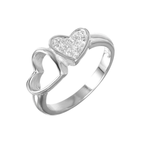 Closeout-Silver 925 Rhodium Plated CZ Double Heart Ring - STR00271 | Silver Palace Inc.