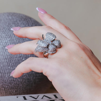 Closeout-Silver 925 Rhodium Plated Pave Set CZ Butterfly Ring - STR00300