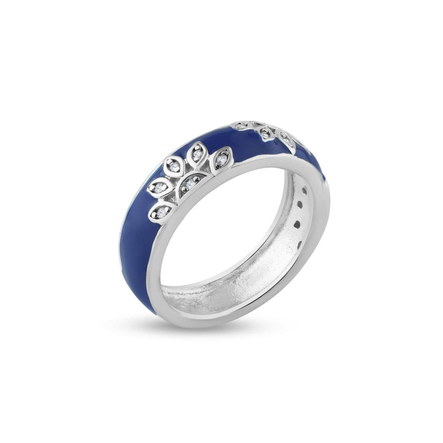Silver 925 Rhodium Plated Flower Band Ring - STR00520 | Silver Palace Inc.