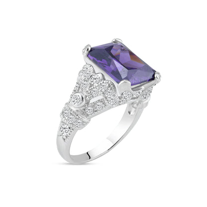 Silver 925 Rhodium Plated Blue Square CZ Antique Ring - STR00567