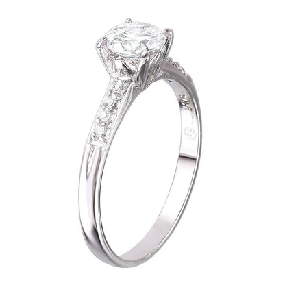 Silver 925 Rhodium Plated Round Center CZ Ring - STR00651