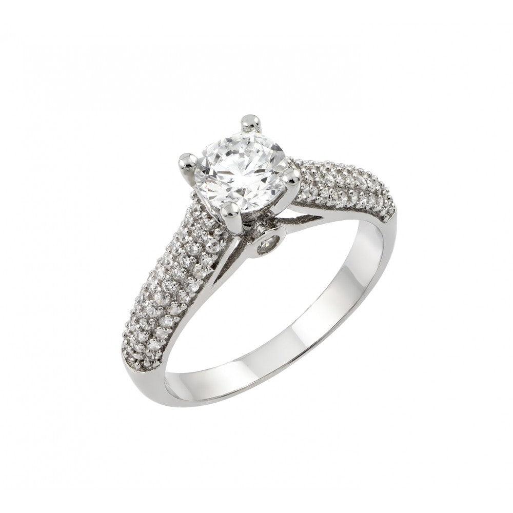 Silver 925 Rhodium Plated Wedding Round Circle CZ Micro Pave Ring - STR00935 | Silver Palace Inc.