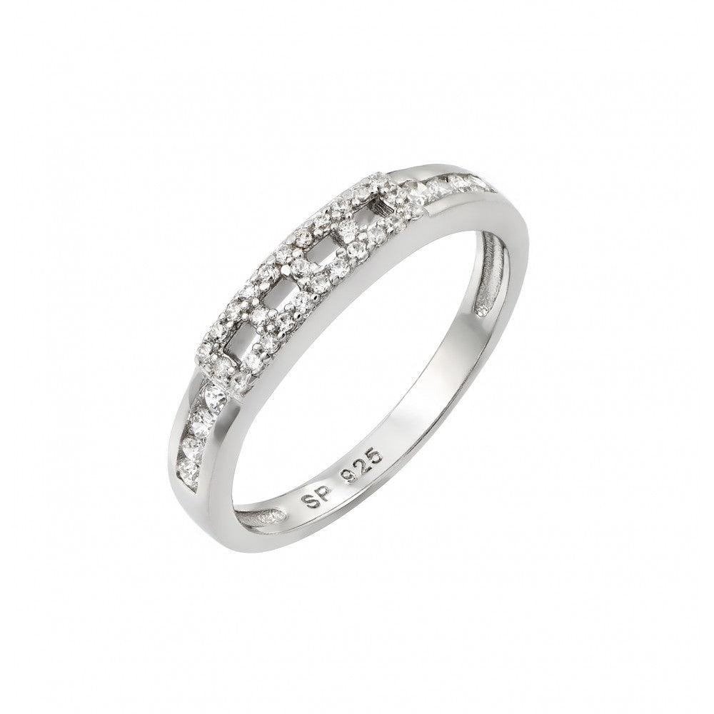 Silver 925 Rhodium Plated Thin Band Inlay CZ Ring - STR00945 | Silver Palace Inc.