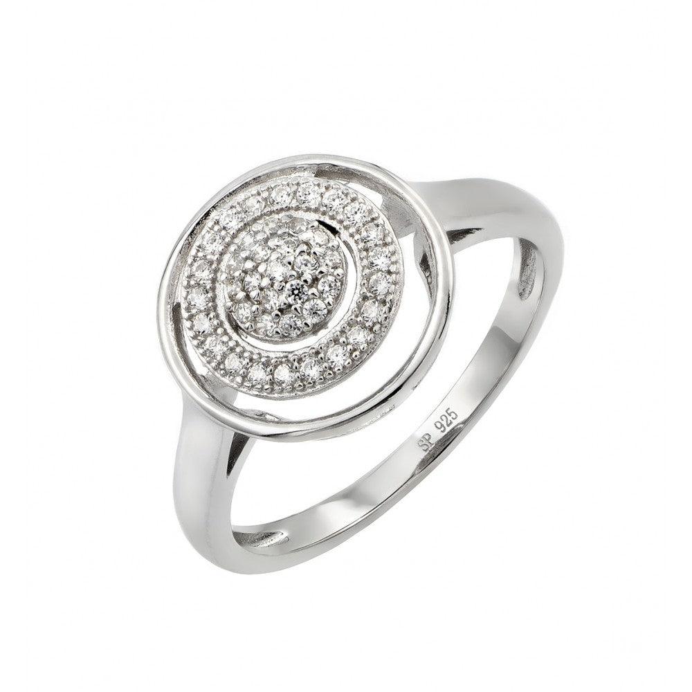 Silver 925 Rhodium Plated Three Graduated Circle Clear CZ inlay Ring - STR00946 | Silver Palace Inc.