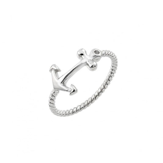 Silver 925 Rhodium Plated Round Clear CZ Anchor Rope Ring - STR01002 | Silver Palace Inc.
