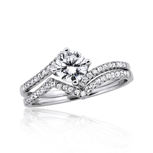 Silver 925 Rhodium Plated 2 Zigzag  Engagement CZ Ring with 6mm Center - STR01048 | Silver Palace Inc.