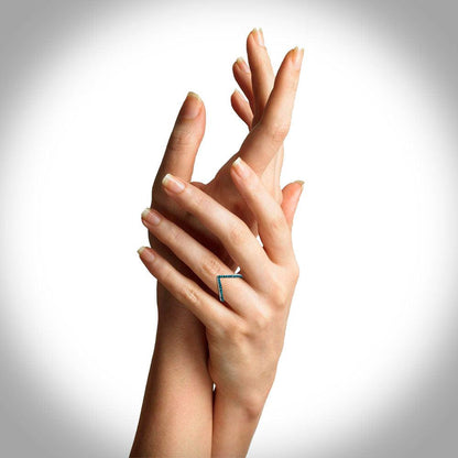 Silver 925 Rhodium Plated V Ring with Synthetic Turquoise Stones - STR01054