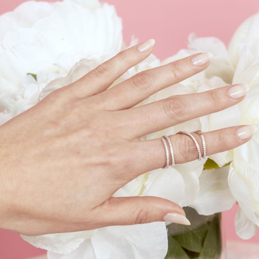 Silver 925 Rhodium Plated CZ Spiral Ring - STR01063