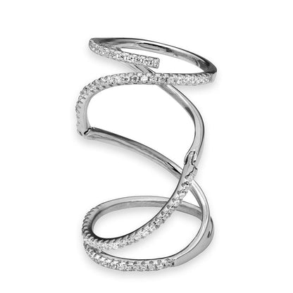 Silver 925 Rhodium Plated CZ Spiral Ring - STR01063