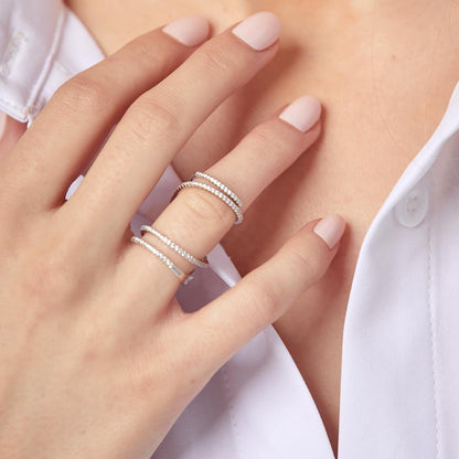 Silver 925 Rhodium Plated CZ Spiral Ring - STR01063