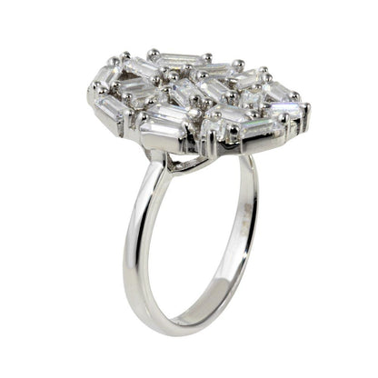 Silver 925 Rhodium Plated Oval Shape Ring with Rectangle CZ - STR01068