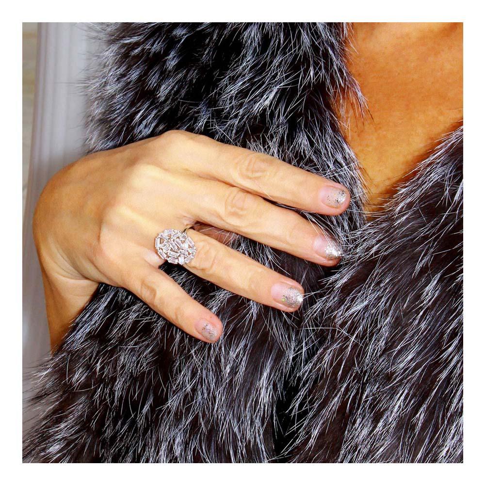 Silver 925 Rhodium Plated Oval Shape Ring with Rectangle CZ - STR01068