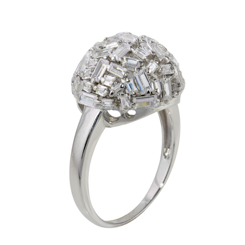 Silver 925 Rhodium Plated Half Sphere Ring with Rectangle CZ - STR01070