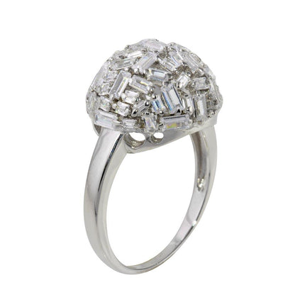 Silver 925 Rhodium Plated Half Sphere Ring with Rectangle CZ - STR01070