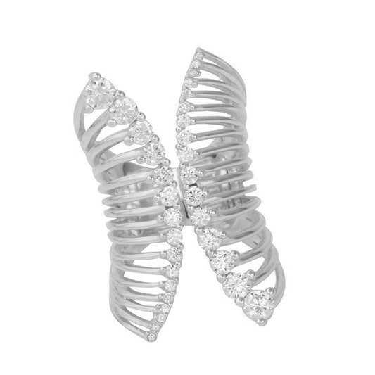 Silver 925 Rhodium Plated Adjustable Spiral Ring with Clear Journey CZ - STR01071RH | Silver Palace Inc.