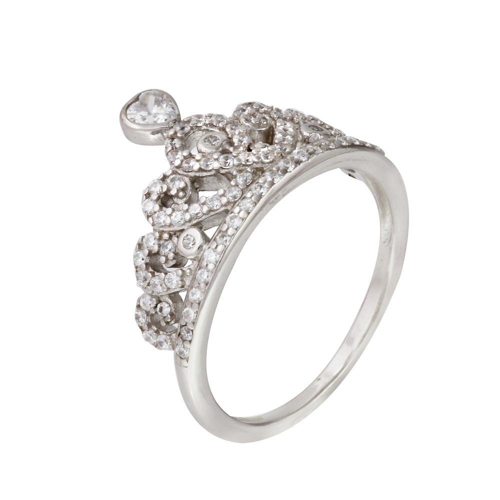 Silver 925 Rhodium Plated CZ Tiara Ring - STR01073